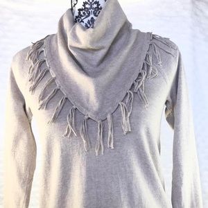 Style & CO Petite Cream Fringe Cowl Neck LS Top PP
